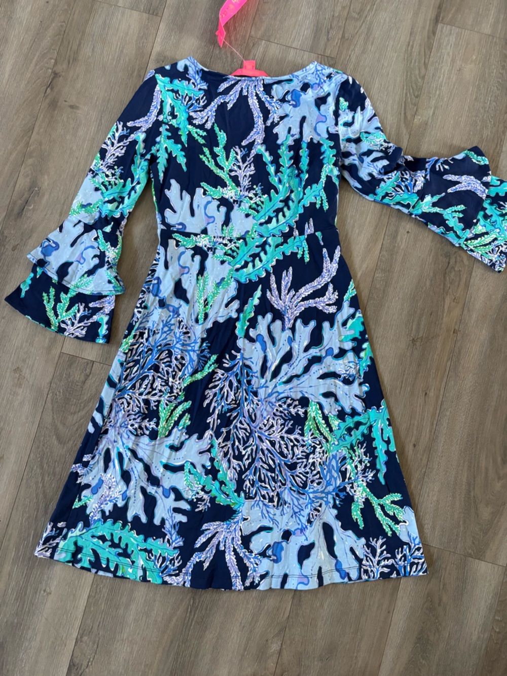 Lilly Pulitzer Navy with Aqua and Teal Floral-Print Dress - Picture 4 of 5